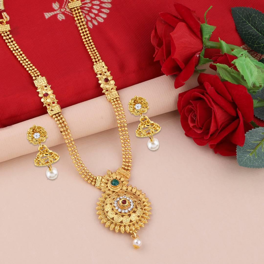 Gold Plated Traditional Designer Necklace Jewellery Set For Women's