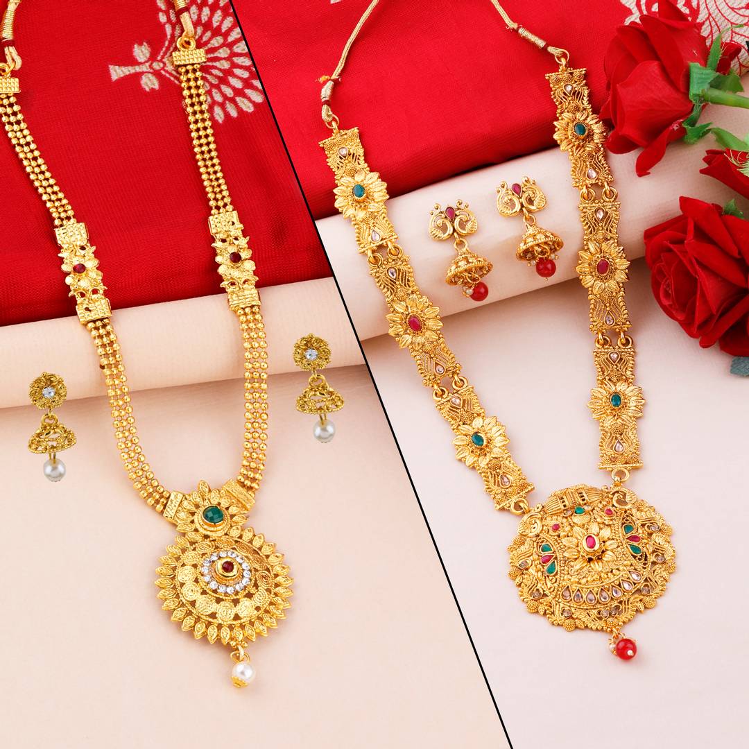 Gold Plated Traditional Designer Necklace Jewellery Set For Women's