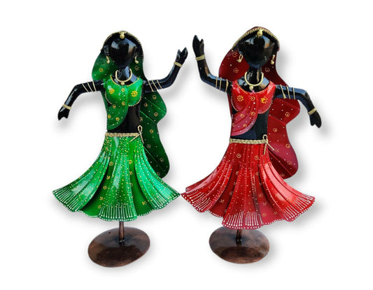 Red & Green Dressed Dancing Friends Doll Sculptures (SET OF 2)