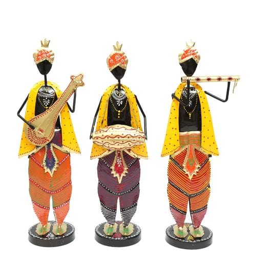 Joyful Handpainted Musial Krishna Idols (SET OF 3)